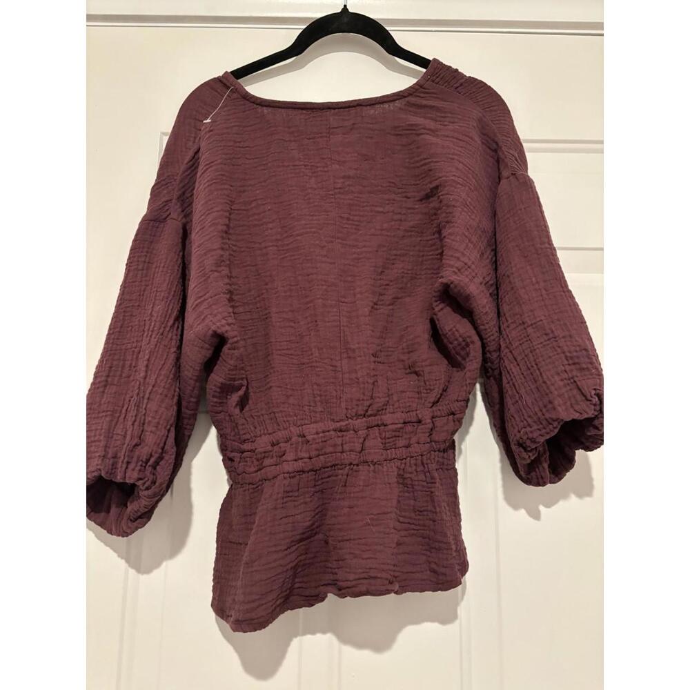 Women's sz S Joe's Jeans maroon gauze cotton short sleeve blouse  #1208 - Picture 2 of 2